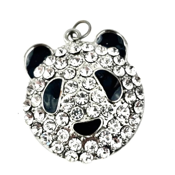 NEW Silver Tone Metal Panda Pendant 1.5" White Black Clear Rhinestone Adorable - Picture 1 of 4